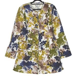 Pendleton Jacket Women XL Blue Green Floral Linen Cotton Blend Car Coat TF939